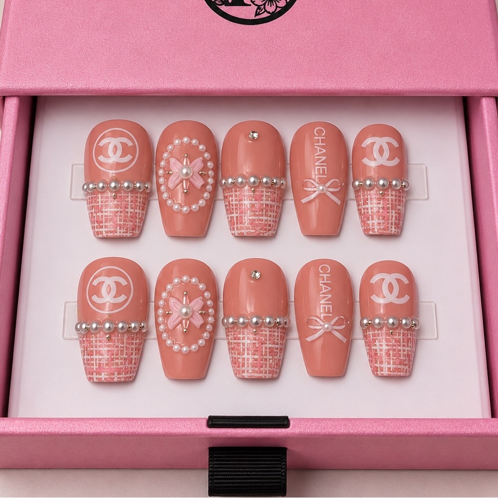 10PC premium luxury Press On  Coffin Nails tweed artisan clueless NWT gel